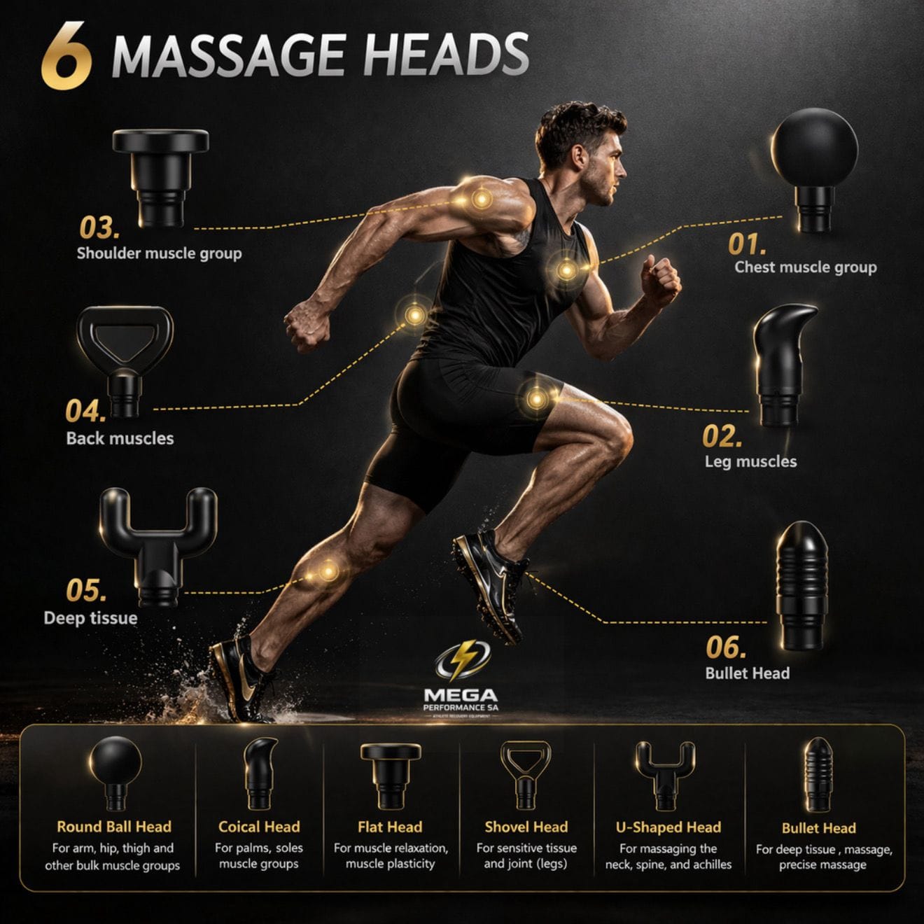 Mega Massage Gun — full parts and accessories included